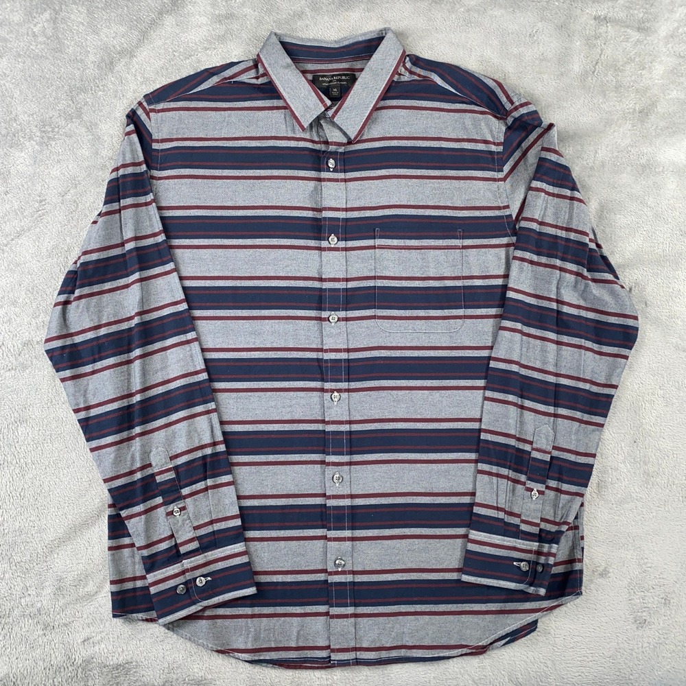 Banana Republic Flannel Shirt Men XL Gray Lightweight Striped Cotton Autumn Soft